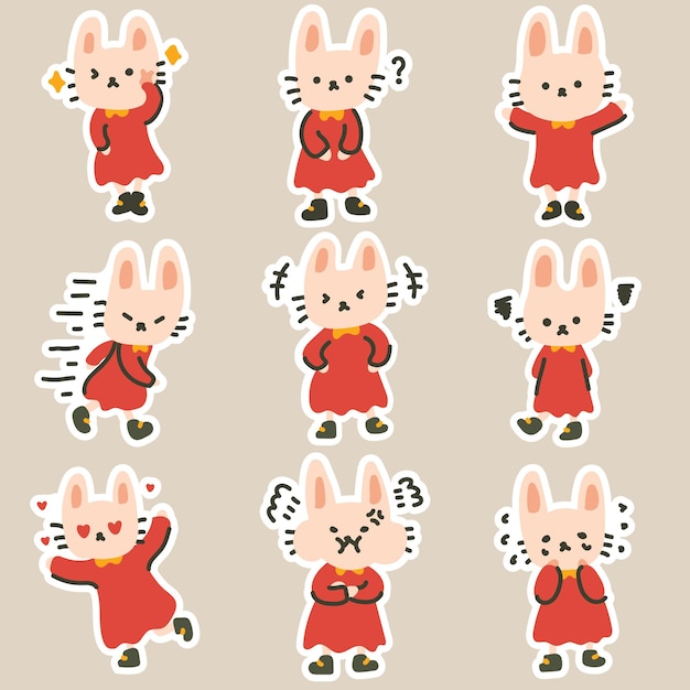 Adorable Rabbit Characters in Vibrant Red Outfits Collection | Jiffy ...