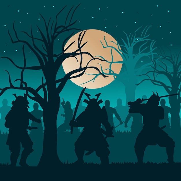 Mystical Moonlit Silhouettes: Enchanted Forest Nightscape | Jiffy Designs