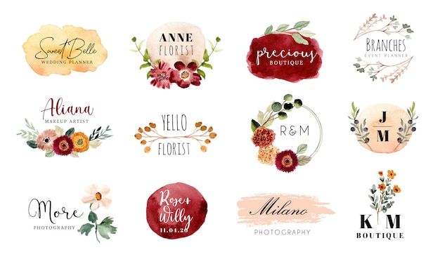 Elegant Floral Watercolor Logos with Calligraphy Text | Jiffy Designs
