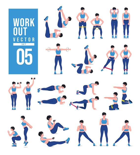 Diverse Fitness Poses and Workout Routines in Minimalist Style | Jiffy ...