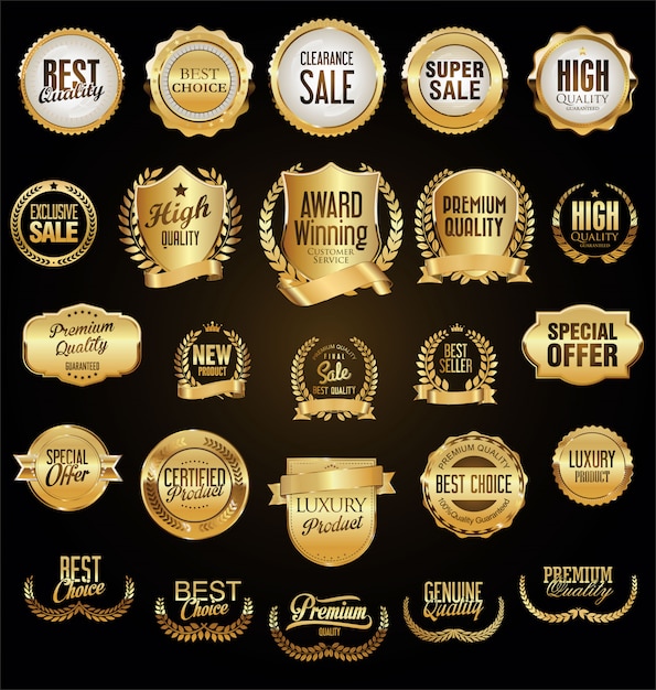 Exquisite Golden Badges and Emblems Collection with Vintage Aesthetic ...