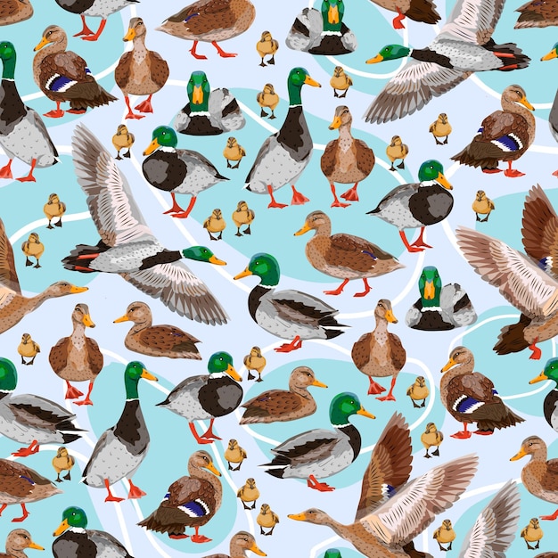 Vibrant Pattern of Flying Ducks and Woodland Creatures | Jiffy Designs