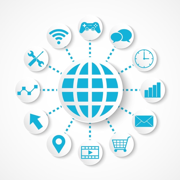 Interconnected Digital World with Diverse Tech Icons | Jiffy Designs