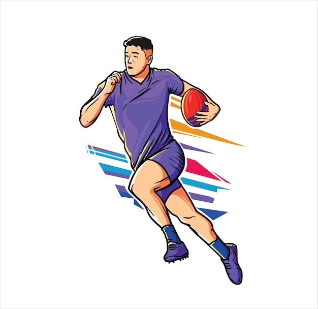 Dynamic Rugby Player in Vibrant Uniform Sprinting Forward | Jiffy Designs