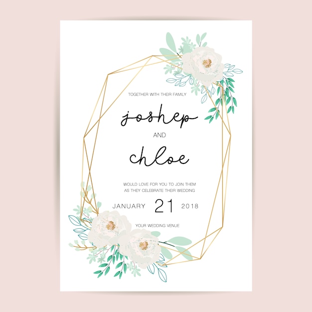 Elegant Floral Wedding Invitation with Geometric Frame | Jiffy Designs