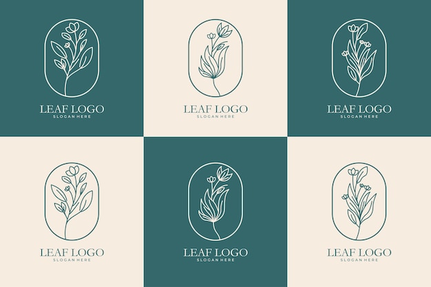 Elegant Floral Leaf Logos in Minimalist Line Art Style | Jiffy Designs