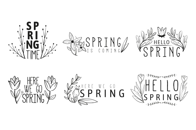 Spring-Themed Botanical Line Art Illustrations and Typography ...