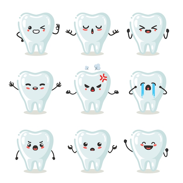 Adorable Cartoon Teeth with Expressive Facial Expressions | Jiffy Designs