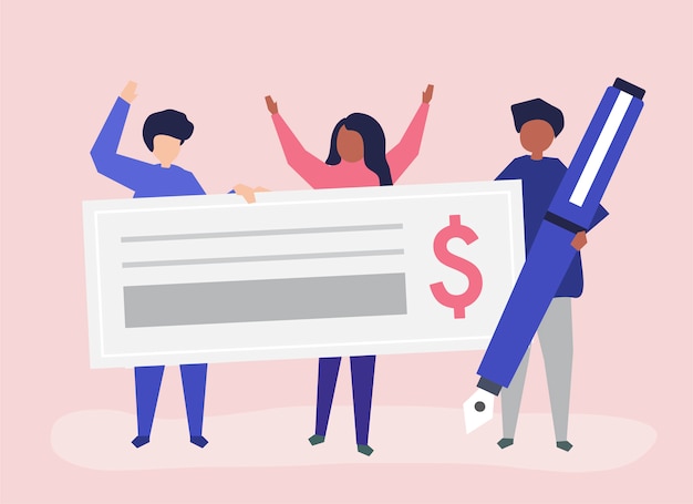 Vibrant Illustration of People Celebrating with a Giant Check | Jiffy ...