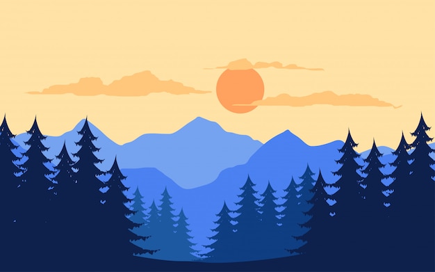 Serene Mountain Landscape with Vibrant Sunset Sky | Jiffy Designs