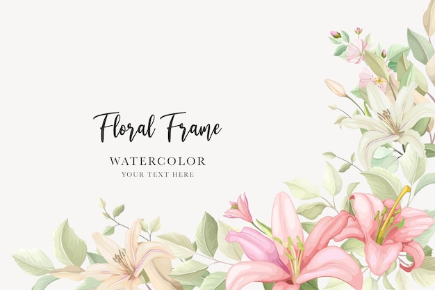 Delicate Watercolor Floral Frame with Pink Lilies and Roses | Jiffy Designs