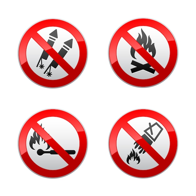 Prohibited Hazardous Activity Signs: Flames, Explosives, Flammable ...