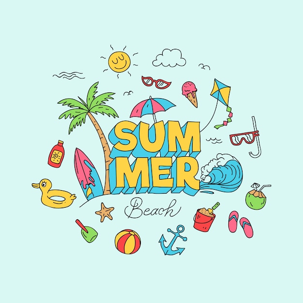 Vibrant Summer Beach Scene with Playful Icons | Jiffy Designs