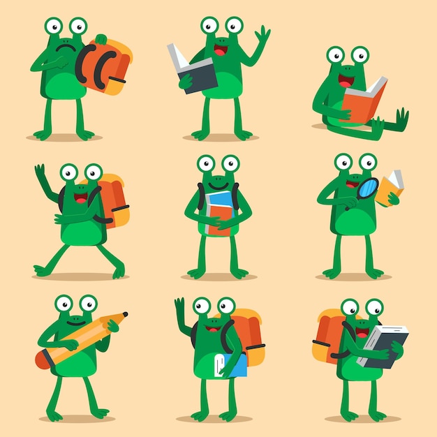 Diverse Collection of Whimsical Green Frog Characters with Varied ...