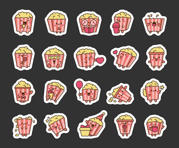 Vibrant Popcorn Sticker Collection: Playful Snack Illustrations | Jiffy ...