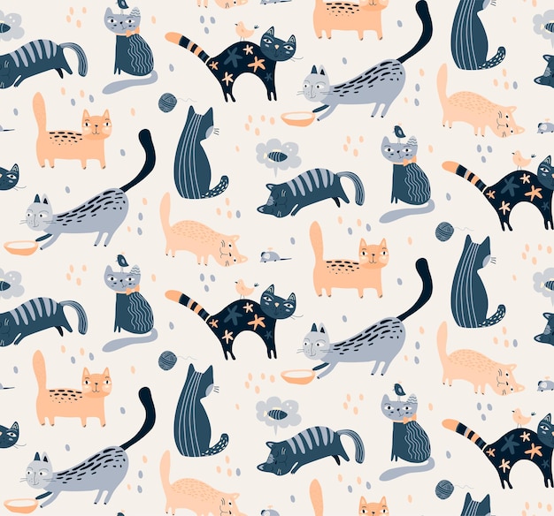 Vibrant Feline Collection: Whimsical Cats in Playful Patterns | Jiffy ...