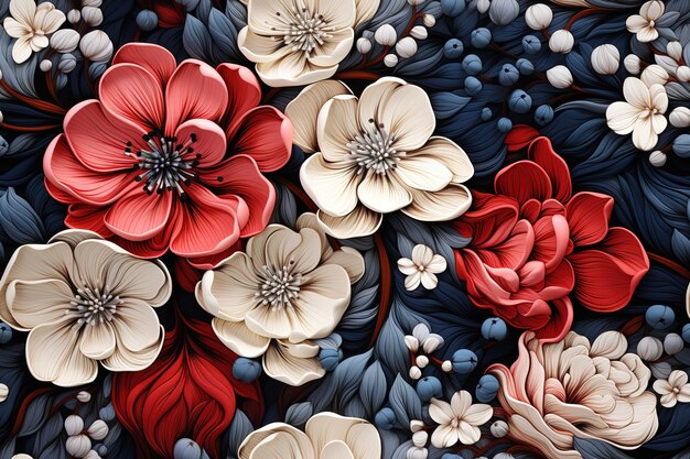 Vibrant Floral Artwork with Red, White and Blue Blooms | Jiffy Designs