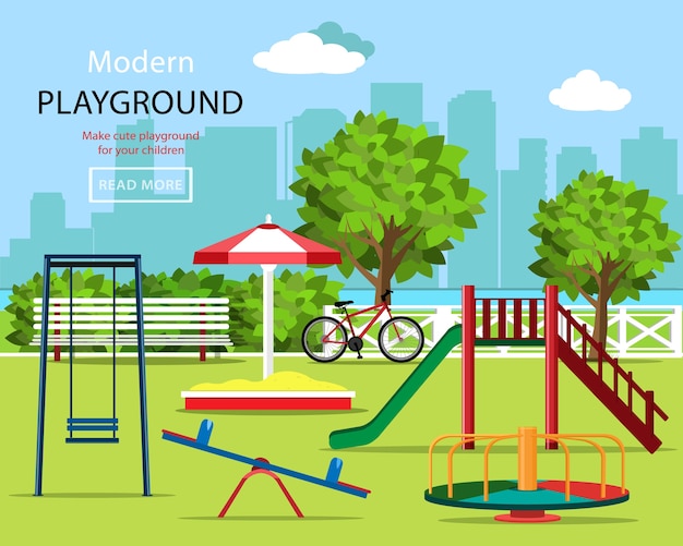 Vibrant Modern Playground with Lush Greenery and Urban Backdrop | Jiffy ...