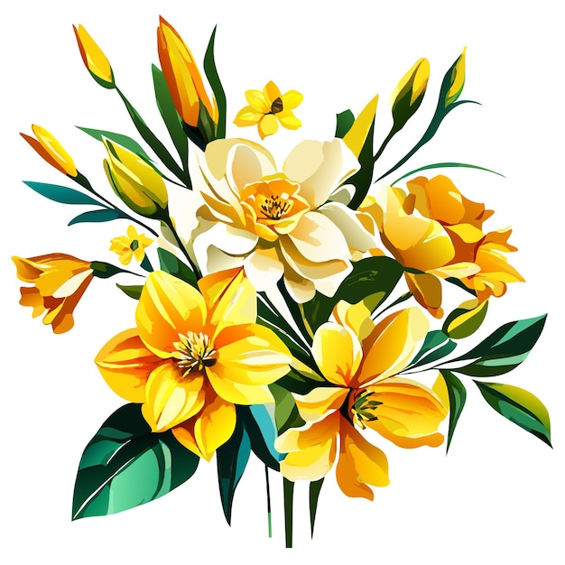 Vibrant Yellow Flowers and Buds Floral Illustration | Jiffy Designs
