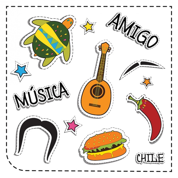 Vibrant Latin American Sticker Set with Musical Instruments and Symbols ...