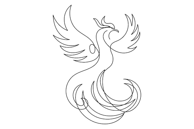 Graceful Phoenix Rising from the Ashes in Elegant Linework | Jiffy Designs