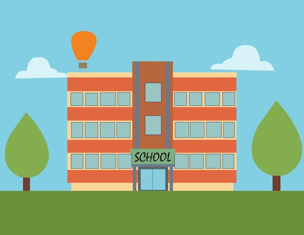 Vibrant School Building with Balloon and Lush Trees | Jiffy Designs