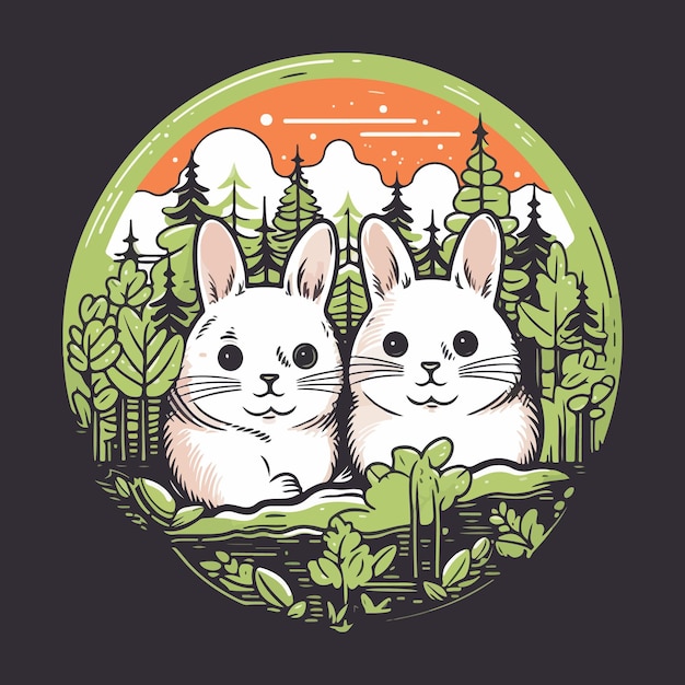 Enchanted Forest Rabbits: Whimsical Nature Illustration | Jiffy Designs