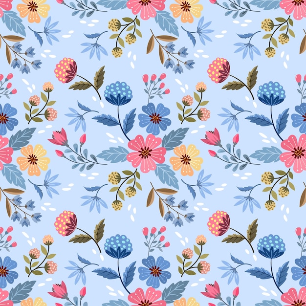 Vibrant Floral Pattern with Blooms and Foliage on Blue | Jiffy Designs