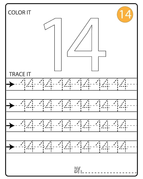 Vibrant Numeric Tracing Template for Number 14 | Jiffy Designs