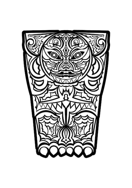 Intricate Black and White Polynesian Tiki Mask Illustration | Jiffy Designs