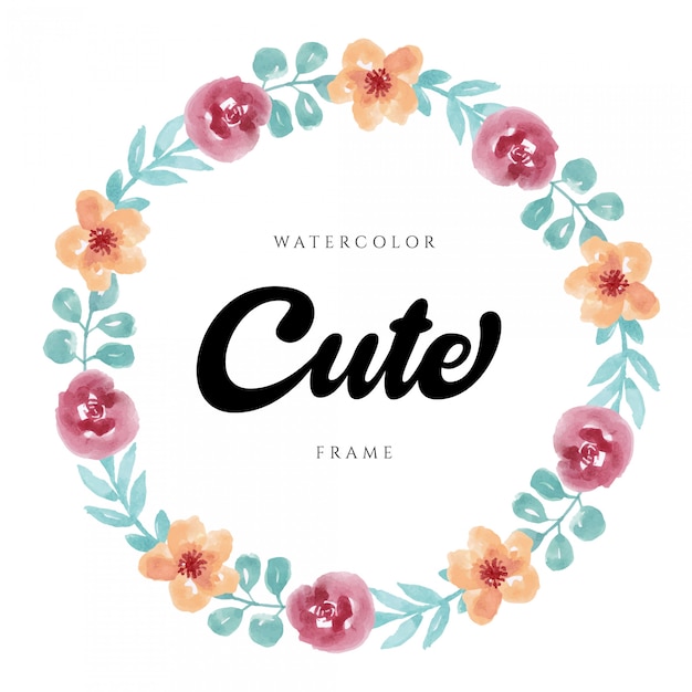 Vibrant Watercolor Floral Wreath with Charming 'Cute' Text | Jiffy Designs