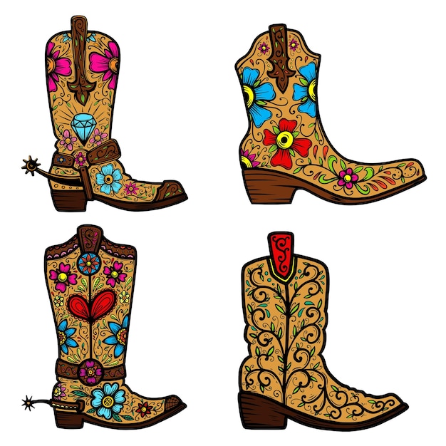Vibrant Cowboy Boot Designs with Floral and Geometric Patterns | Jiffy ...