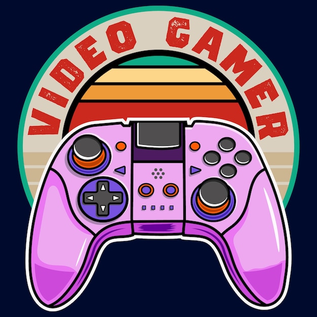 Retro Video Game Controller with Vibrant Sunset Backdrop | Jiffy Designs