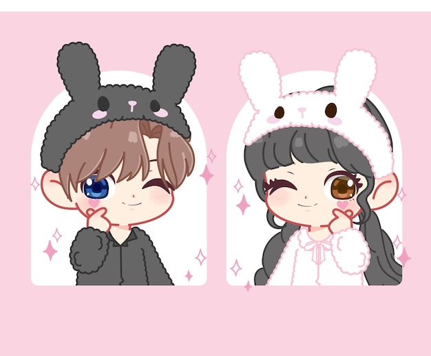 Adorable Anime-Style Chibi Characters in Bunny Hats | Jiffy Designs