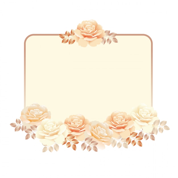 Elegant Floral Frame with Delicate Peach Roses and Leaves | Jiffy Designs
