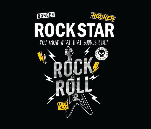 Rocking Electric Guitar with Danger and Rock Star Text | Jiffy Designs