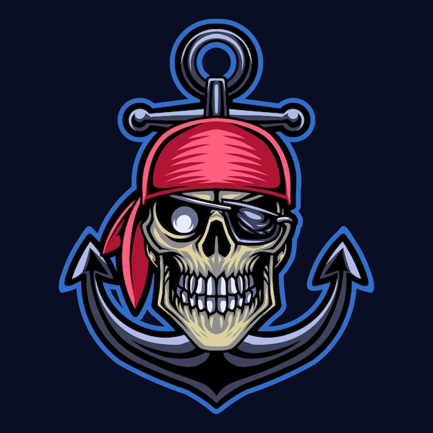 Menacing Pirate Skull with Anchor and Bandana Illustration | Jiffy Designs