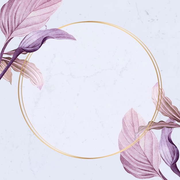 Elegant Floral Frame with Purple Leaves and Golden Circle | Jiffy Designs