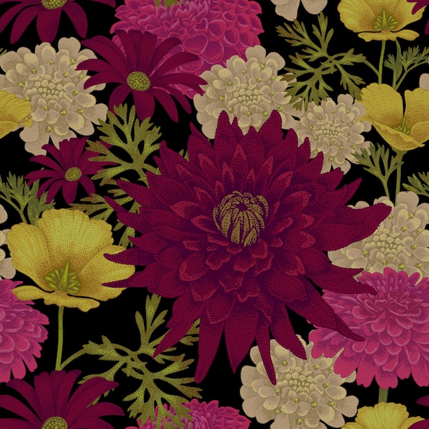 Vibrant Floral Tapestry with Dahlia Blooms | Jiffy Designs