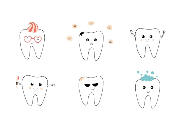 Adorable Cartoon Teeth with Playful Expressions and Accessories | Jiffy ...