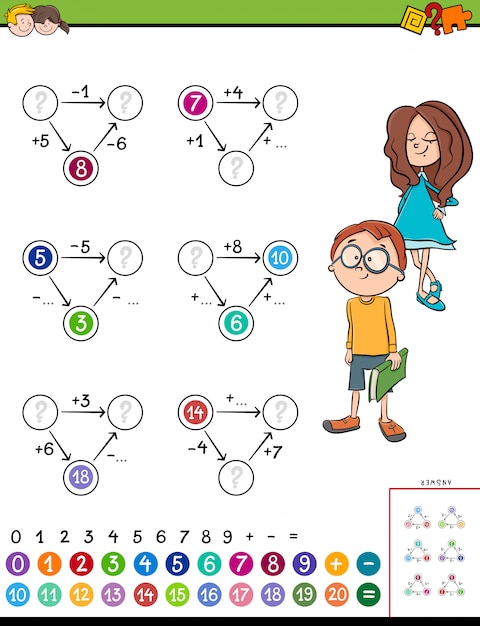 Colorful Math Puzzle with Numbers and Cartoon Characters | Jiffy Designs