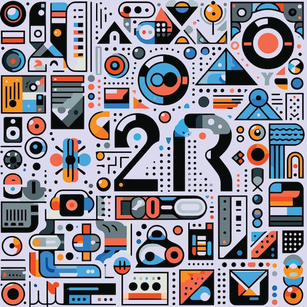 Vibrant Geometric Shapes and Symbols Collage in Bold Colors | Jiffy Designs