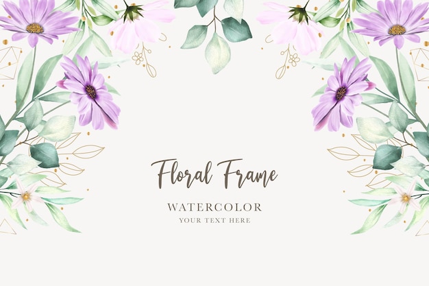 Elegant Watercolor Floral Frame with Purple Daisies | Jiffy Designs