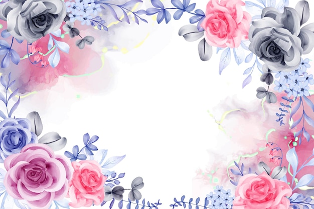Watercolor Floral Frame with Roses, Butterflies and Leaves | Jiffy Designs