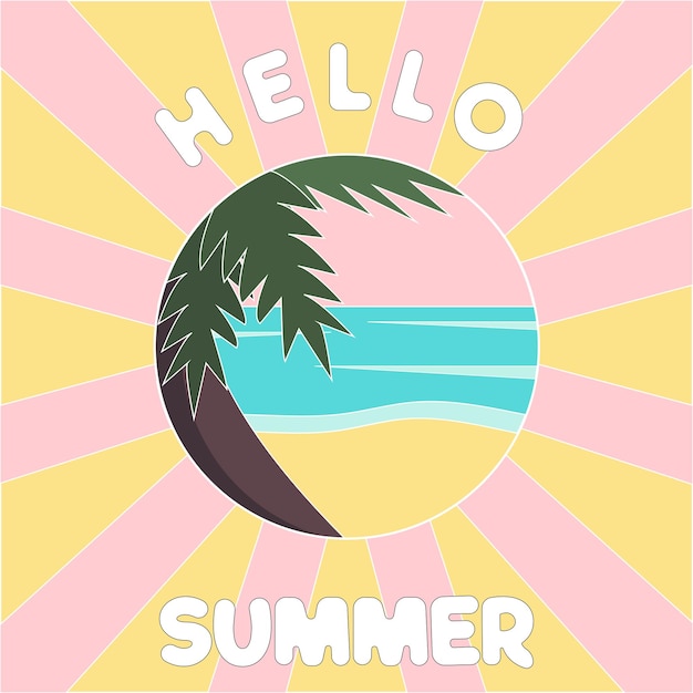 Vibrant 'Hello Summer' Tropical Sunset Illustration | Jiffy Designs