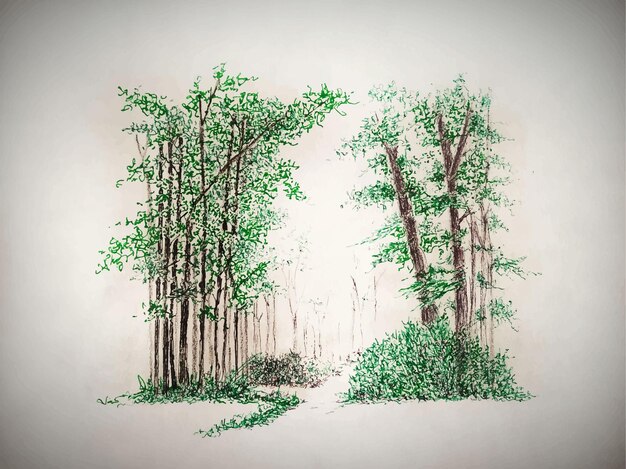 Intricate Bamboo Forest Sketch with Lush Greenery | Jiffy Designs