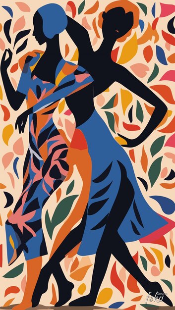 Vibrant Floral Dance - Dynamic Silhouette Figures | Jiffy Designs