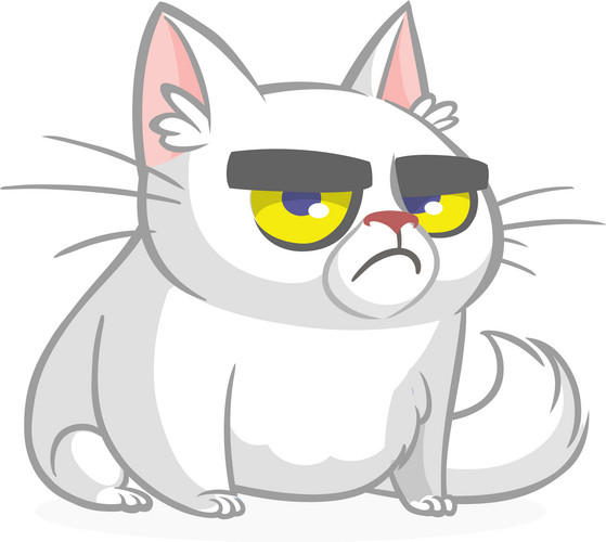 Cartoon Grumpy White Cat. Vector Illustration Isolated | Jiffy Designs