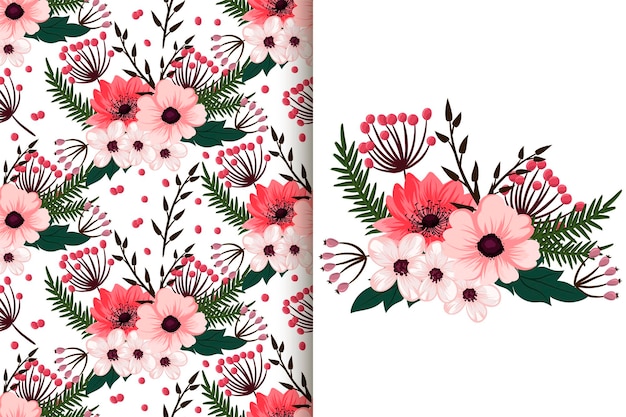Vibrant Floral Pattern with Pink Blooms and Foliage | Jiffy Designs