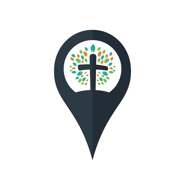 Vibrant Cross-Shaped Tree Silhouette in Circular Location Marker ...